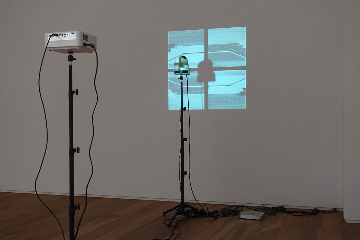 “Architecture Survey -Casa Wabi #3”, 2020. Computer program controlled surveying camera and video with audio, video projector.