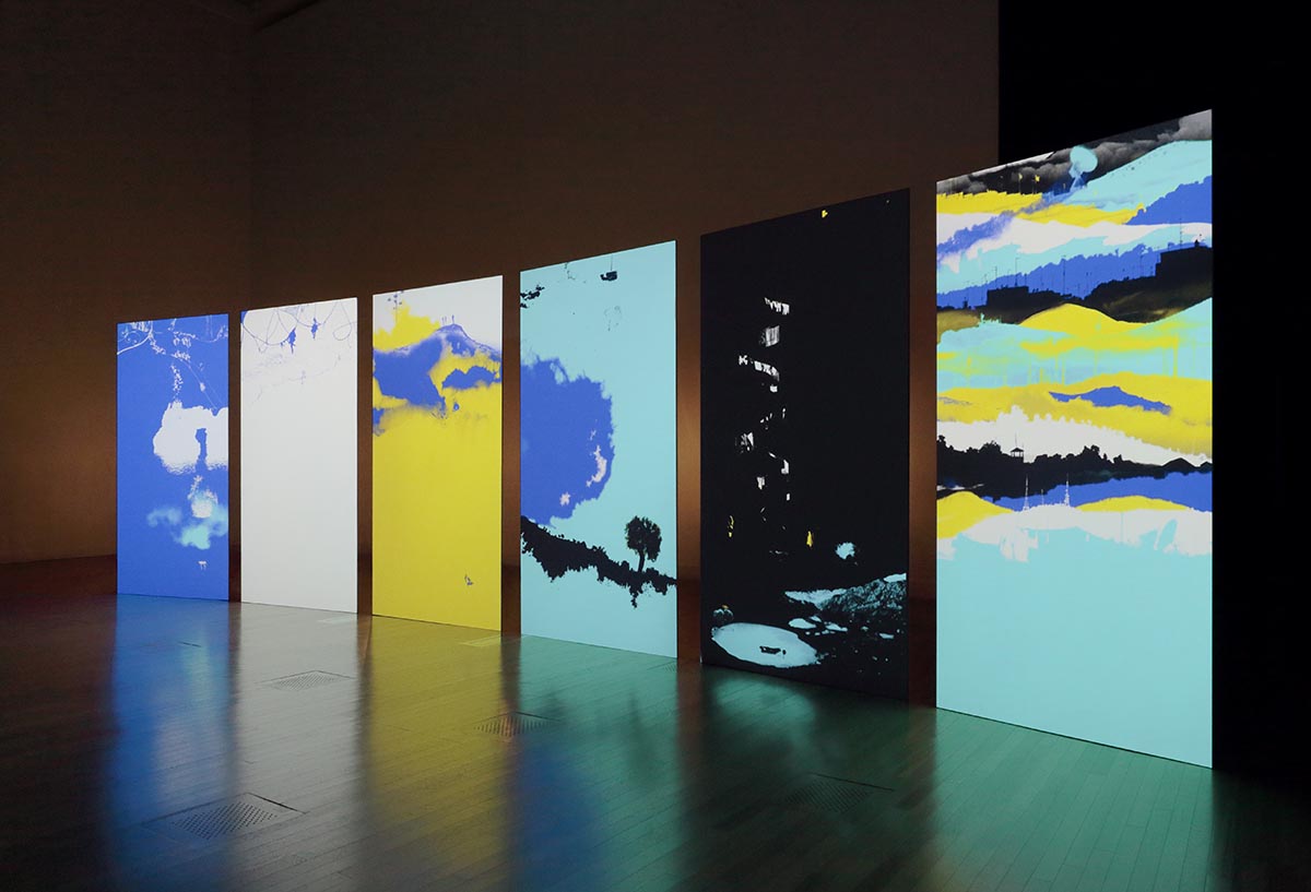 “Medi”, 2016. 6 channel video with sound, 9min, installation view, The National Art Center, Tokyo. Photo by Shizune Shiigi. Courtesy of Agency of Cultural Affairs, Japan.